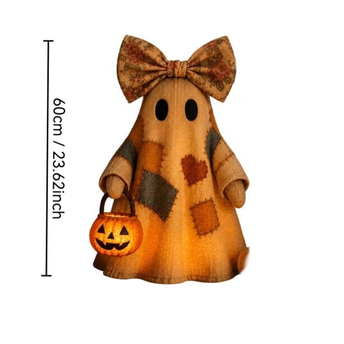 Lighted vintage patchwork ghost with pumpkin lantern — Patchwork ghost product details