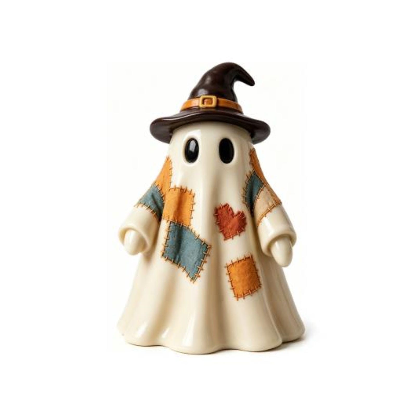 Lighted vintage patchwork ghost with pumpkin lantern — B without lights