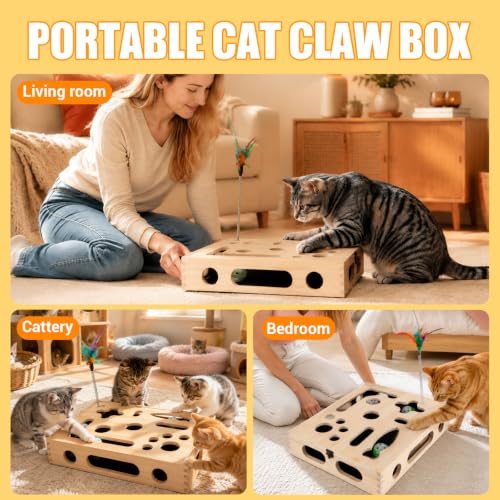 Large wooden cat nail file and enrichment box