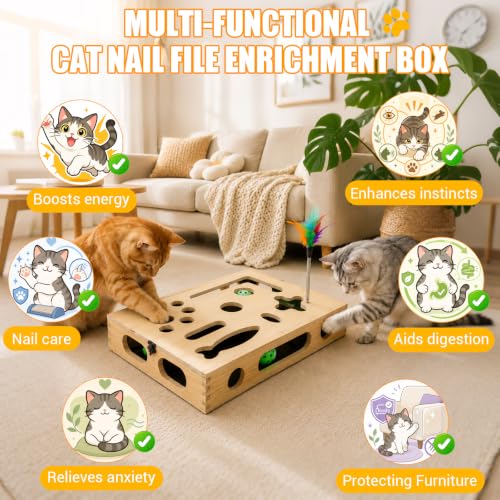Large wooden cat nail file and enrichment box