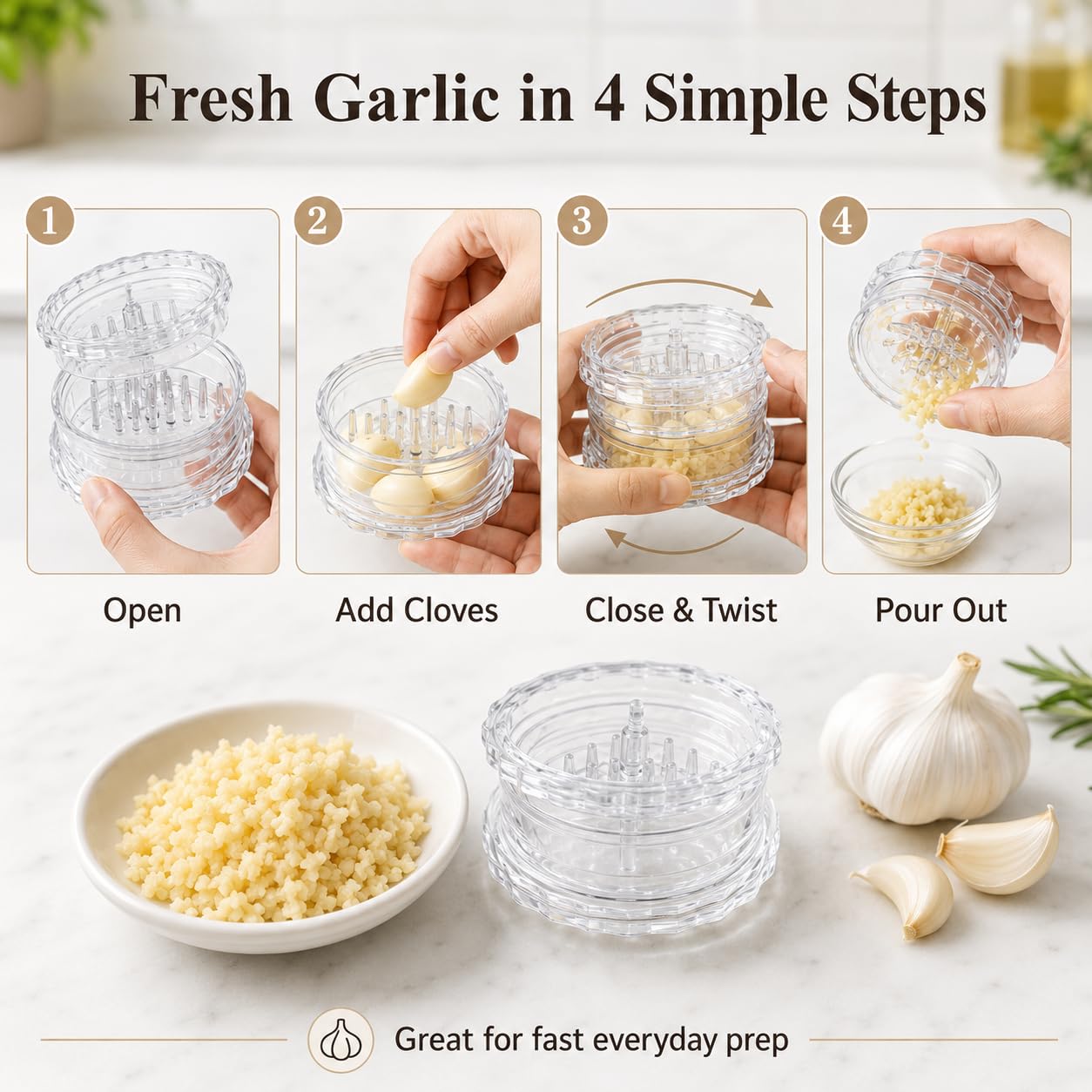 Clear manual garlic twister and ginger mincer