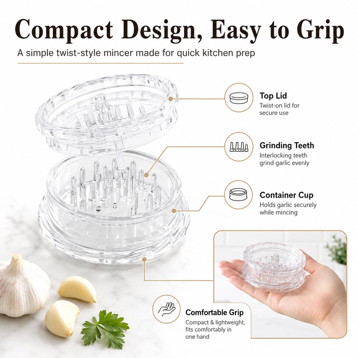 Clear manual garlic twister and ginger mincer