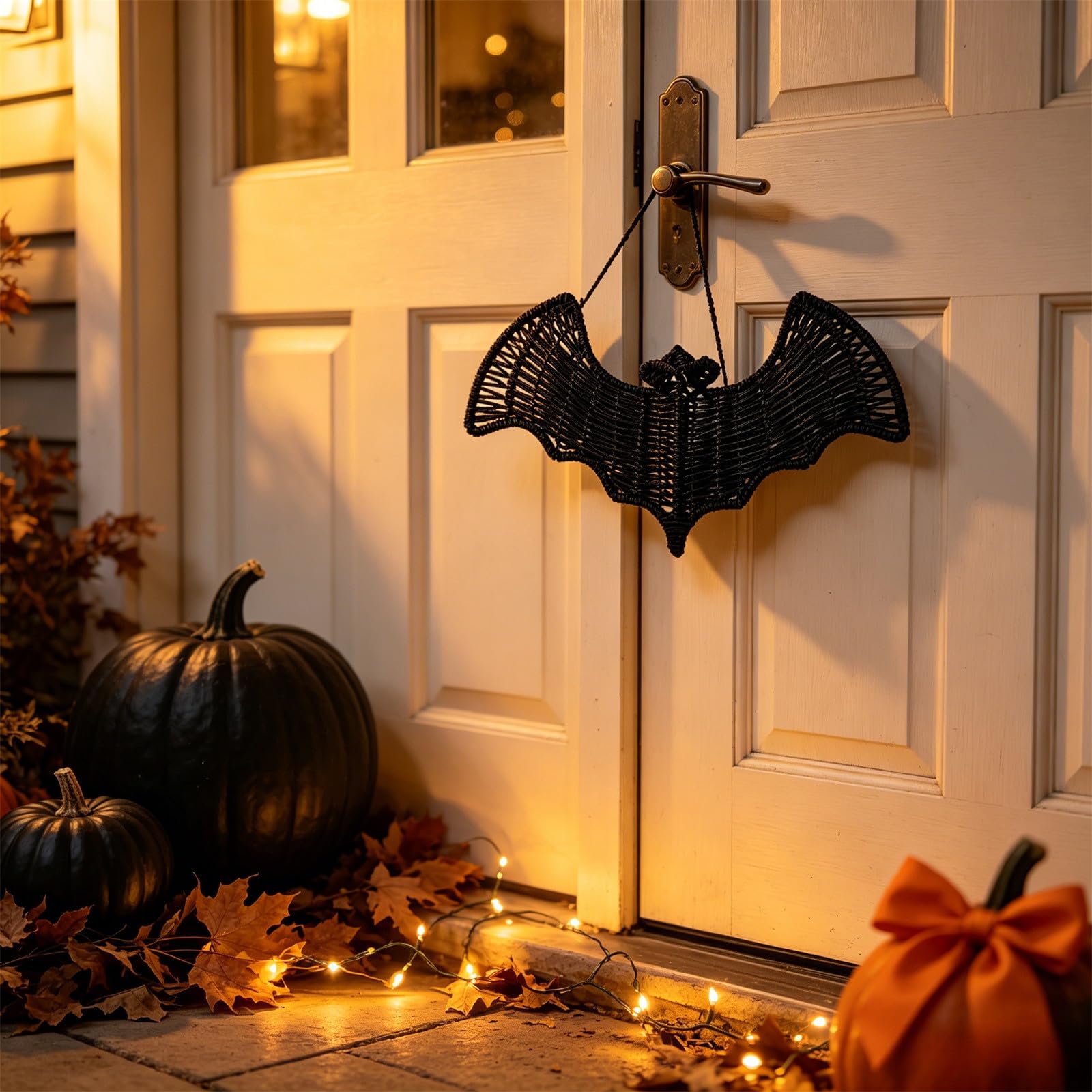 Handwoven black bat rattan Halloween wall decor