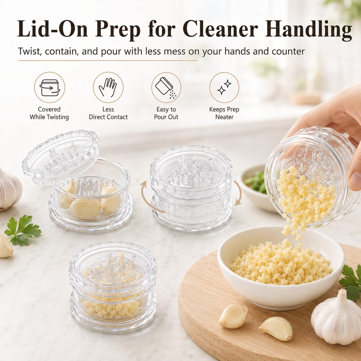 Clear manual garlic twister and ginger mincer
