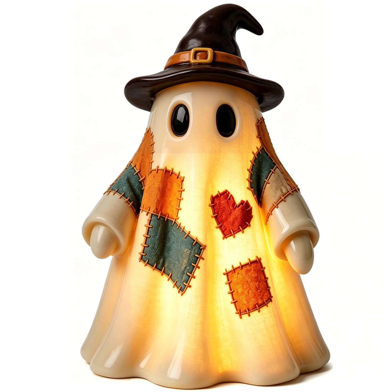 Lighted vintage patchwork ghost with pumpkin lantern — B with lights