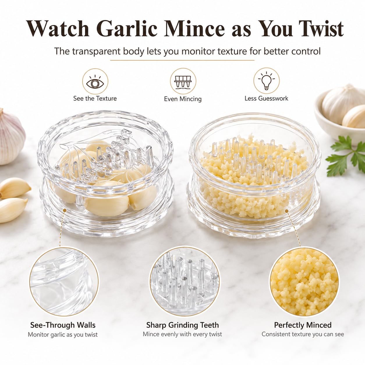 Clear manual garlic twister and ginger mincer