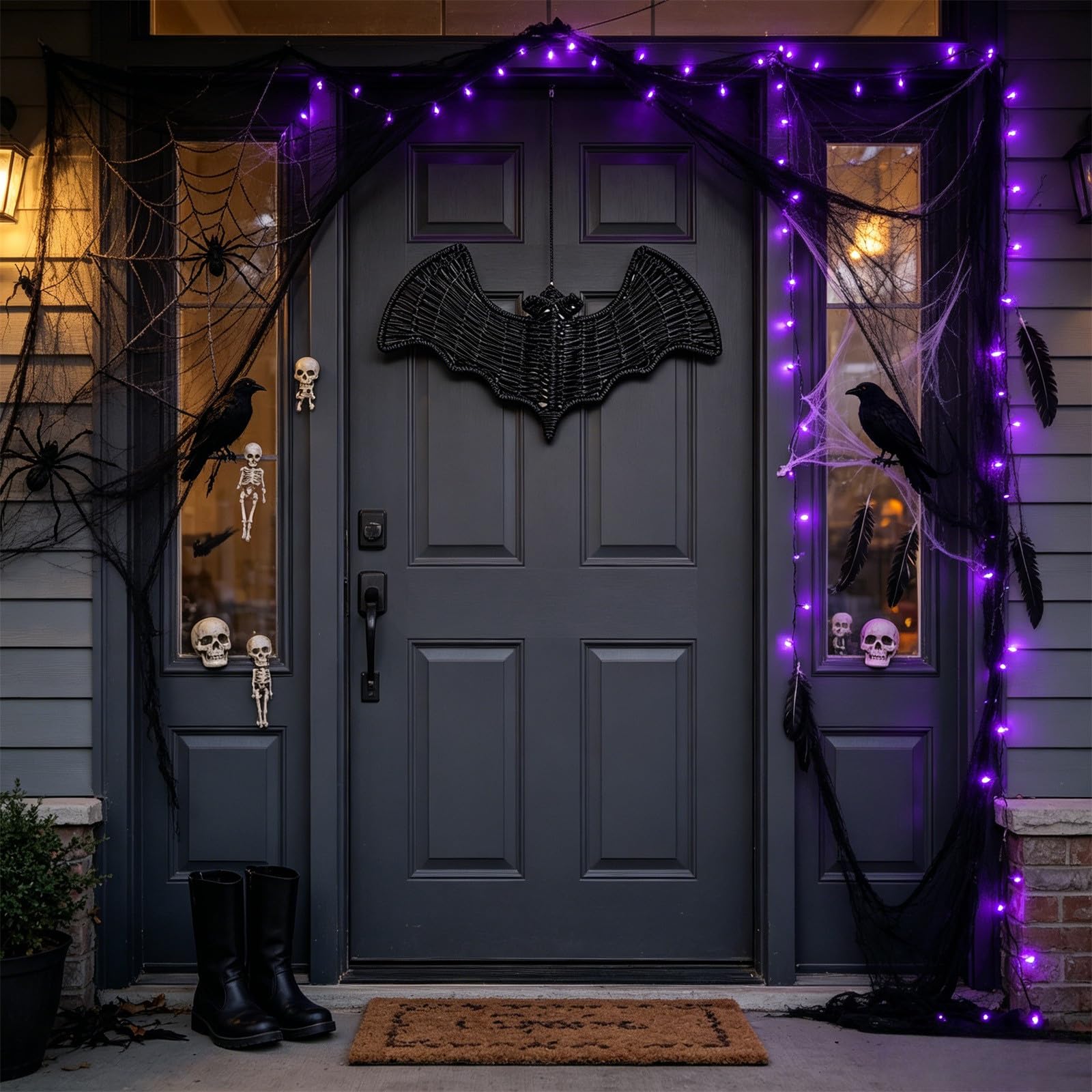 Handwoven black bat rattan Halloween wall decor
