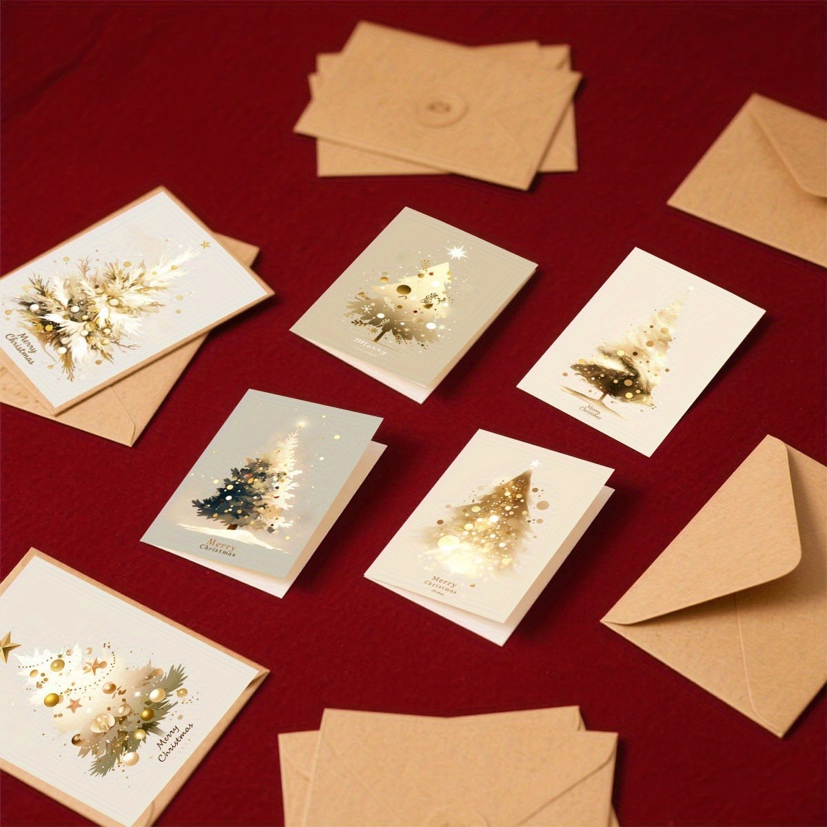 Watercolor Christmas tree greeting cards with kraft envelopes - view 1
