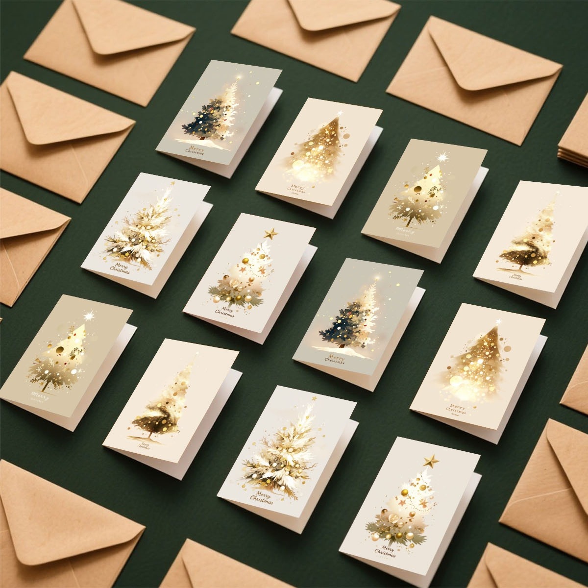 Watercolor Christmas tree greeting cards with kraft envelopes - view 3