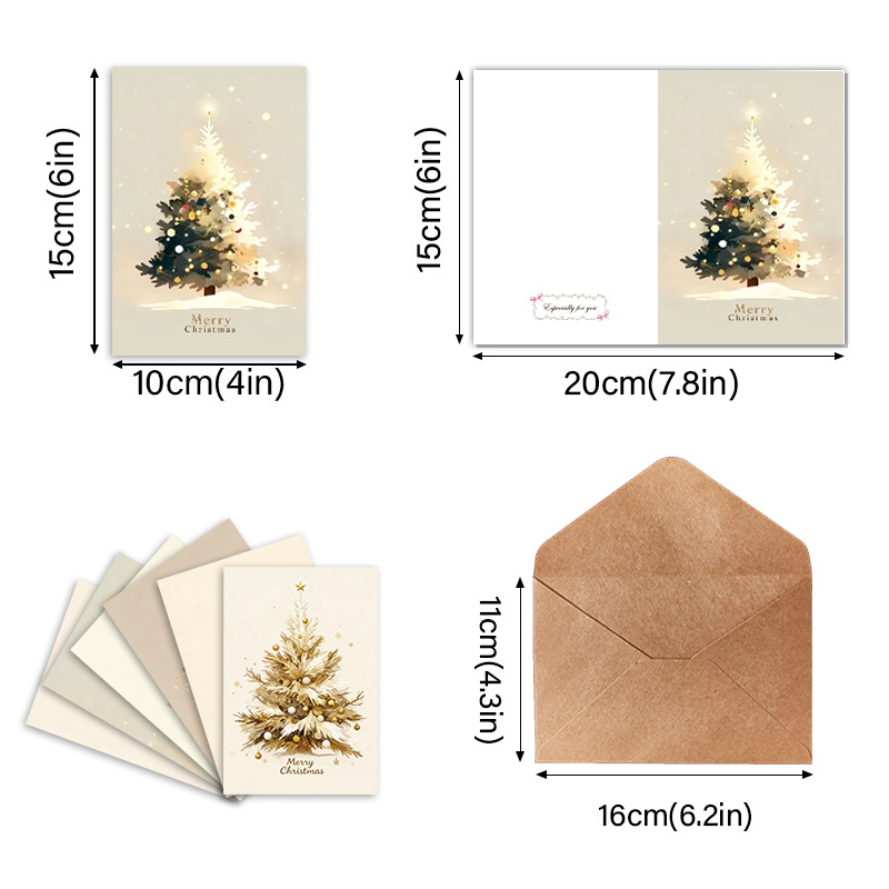 Watercolor Christmas tree greeting cards with kraft envelopes - view 5